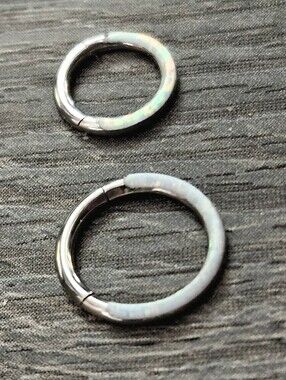 OUFER White Opal 2 Tragus Earrings Hinged Segment Clicker Body Jewelry 16g 6/8mm